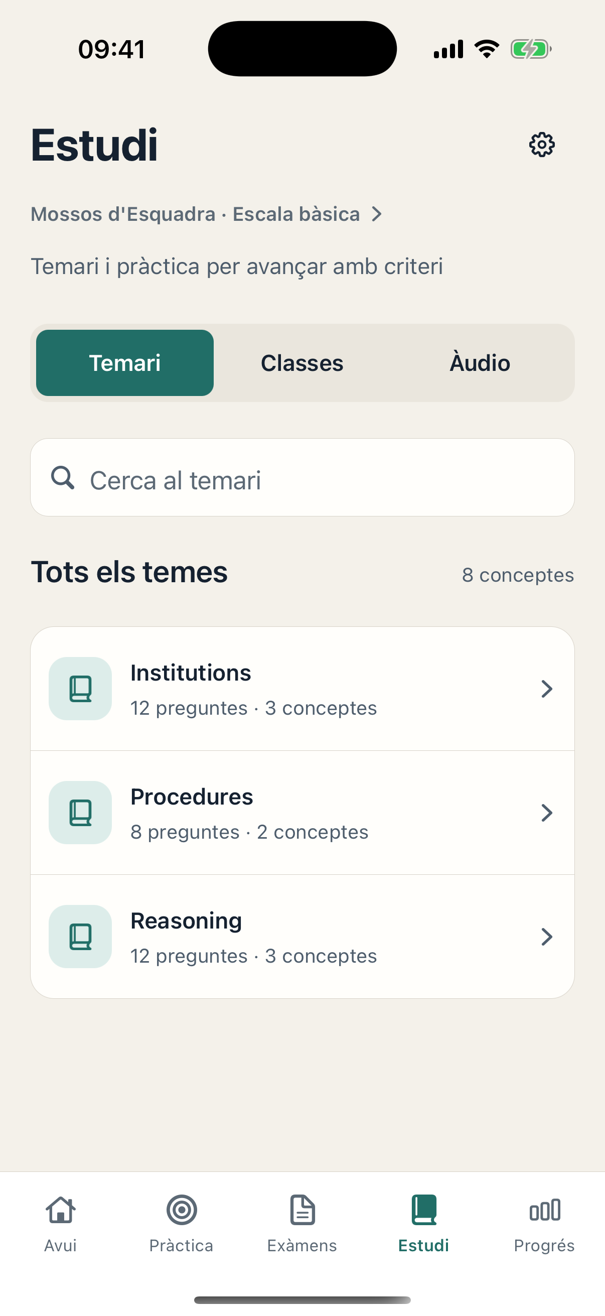 Pantalla Estudio de OpoCentro