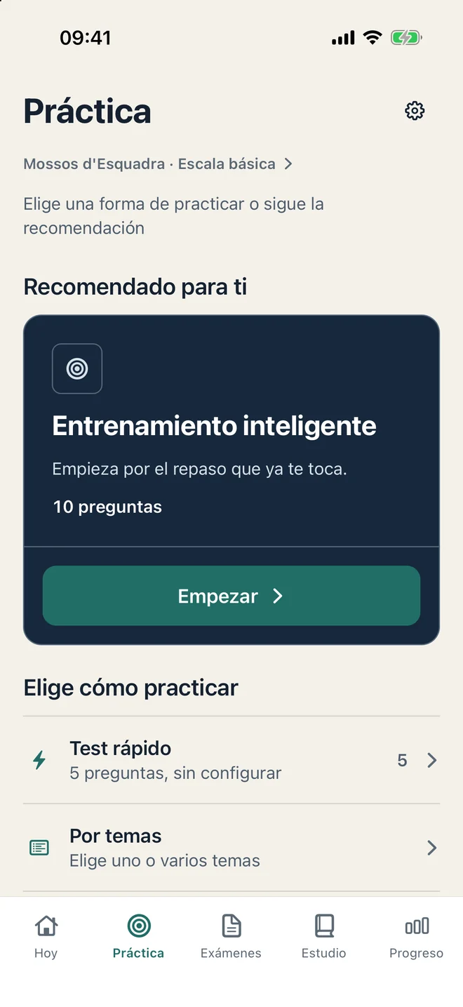 Pantalla Práctica de OpoCentro