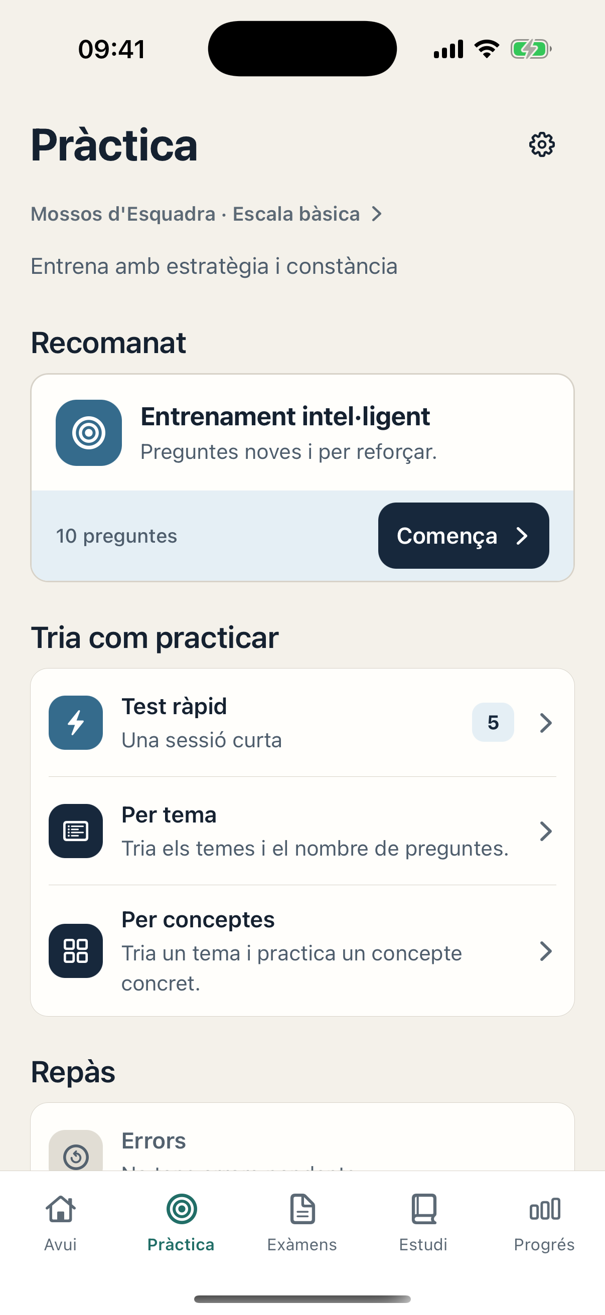 Pantalla Práctica de OpoCentro